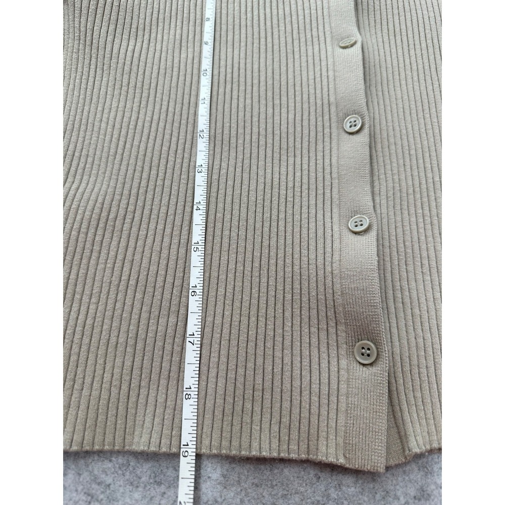 H&M Khaki Tan Ribbed Button Front Short Sleeve Cropped Knit Top Women's Medium - Picture 7 of 10